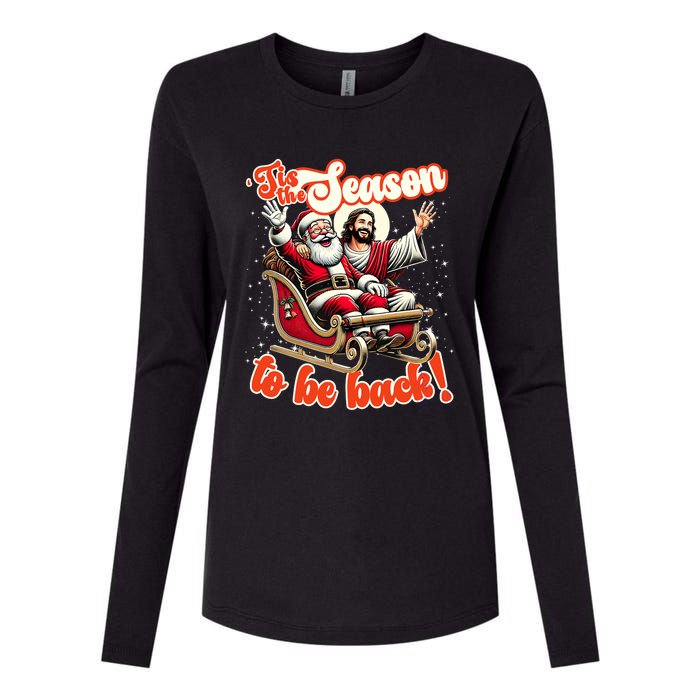 Tis The Season To Be Back Jesus Santa Claus Christmas Family Womens Cotton Relaxed Long Sleeve T-Shirt