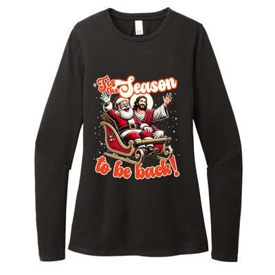 Tis The Season To Be Back Jesus Santa Claus Christmas Family Womens CVC Long Sleeve Shirt