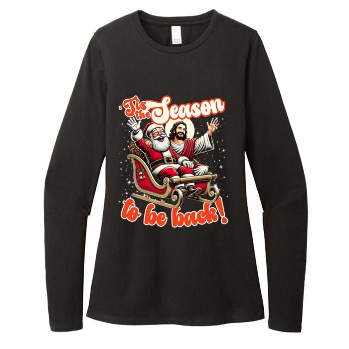 Tis The Season To Be Back Jesus Santa Claus Christmas Family Womens CVC Long Sleeve Shirt