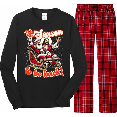 Tis The Season To Be Back Jesus Santa Claus Christmas Family Long Sleeve Pajama Set