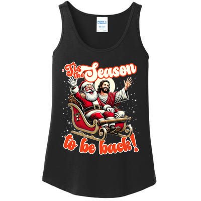 Tis The Season To Be Back Jesus Santa Claus Christmas Family Ladies Essential Tank