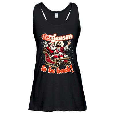 Tis The Season To Be Back Jesus Santa Claus Christmas Family Ladies Essential Flowy Tank