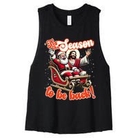 Tis The Season To Be Back Jesus Santa Claus Christmas Family Women's Racerback Cropped Tank