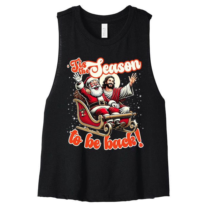 Tis The Season To Be Back Jesus Santa Claus Christmas Family Women's Racerback Cropped Tank