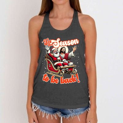 Tis The Season To Be Back Jesus Santa Claus Christmas Family Women's Knotted Racerback Tank