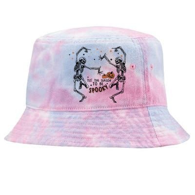 Tis The Season To Be Spooky Dancing Skeleton Halloween Night Funny Gift Tie-Dyed Bucket Hat