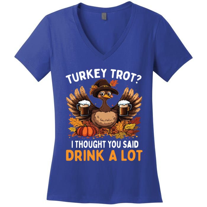 Turkey Trot Squad Running Ing Matching Thanksgiving Gift Women's V-Neck T-Shirt