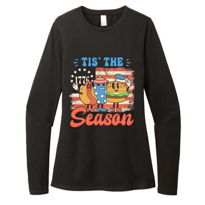 Tis The Season 4th Of July Hot Dog Retro America USA Flag Womens CVC Long Sleeve Shirt