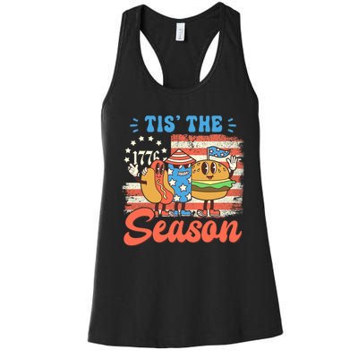 Tis The Season 4th Of July Hot Dog Retro America USA Flag Women's Racerback Tank