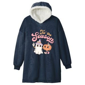 Tis The Season Cute Ghost Pumpkin Funny Halloween Costume Gift Hooded Wearable Blanket