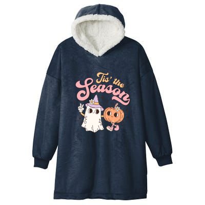 Tis The Season Cute Ghost Pumpkin Funny Halloween Costume Gift Hooded Wearable Blanket