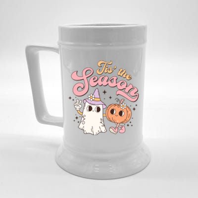 Tis The Season Cute Ghost Pumpkin Funny Halloween Costume Gift Beer Stein