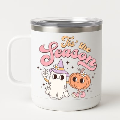 Tis The Season Cute Ghost Pumpkin Funny Halloween Costume Gift 12 oz Stainless Steel Tumbler Cup