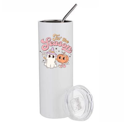 Tis The Season Cute Ghost Pumpkin Funny Halloween Costume Gift Stainless Steel Tumbler