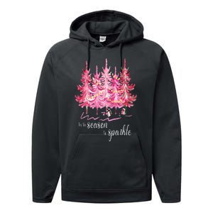 Tis The Season To Sparkle Cute Pink Christmas Tree Performance Fleece Hoodie