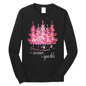 Tis The Season To Sparkle Cute Pink Christmas Tree Long Sleeve Shirt