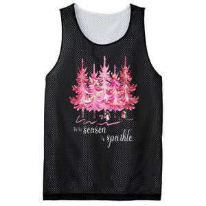 Tis The Season To Sparkle Cute Pink Christmas Tree Mesh Reversible Basketball Jersey Tank