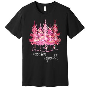 Tis The Season To Sparkle Cute Pink Christmas Tree Premium T-Shirt