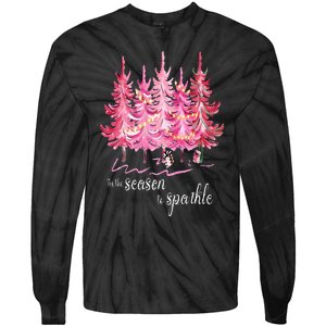 Tis The Season To Sparkle Cute Pink Christmas Tree Tie-Dye Long Sleeve Shirt