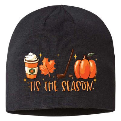 Tis The Season Hockey Latte Leaves Hello Pumpkin Halloween Sustainable Beanie