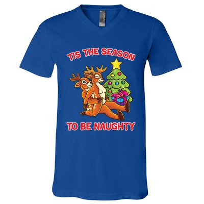 Tis The Season To Be Naughty Humping Reindeer Love Couple Meaningful Gift V-Neck T-Shirt