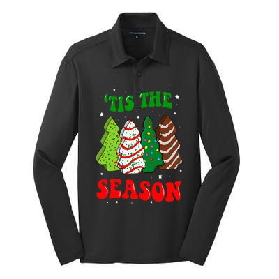 Tis' The Season Christmas Tree Cakes Debbie Groovy Silk Touch Performance Long Sleeve Polo