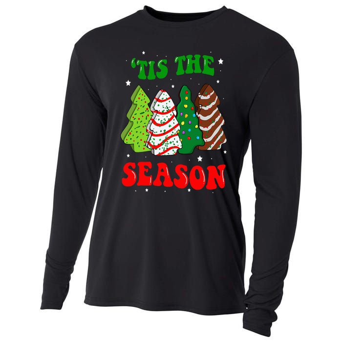 Tis' The Season Christmas Tree Cakes Debbie Groovy Cooling Performance Long Sleeve Crew