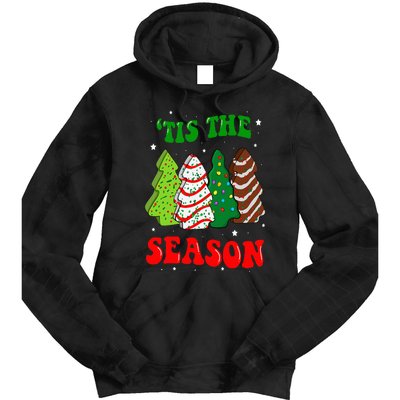 Tis' The Season Christmas Tree Cakes Debbie Groovy Tie Dye Hoodie