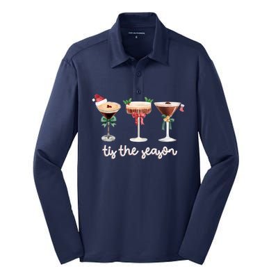 Tis The Season Espresso Martini Cocktail Glasses Christmas Sweat Silk Touch Performance Long Sleeve Polo