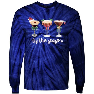 Tis The Season Espresso Martini Cocktail Glasses Christmas Sweat Tie-Dye Long Sleeve Shirt