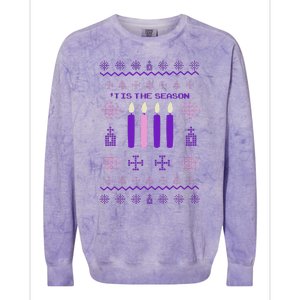 Tis The Season Ugly Sweater Christmas Xmas Advent Catholic Colorblast Crewneck Sweatshirt