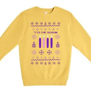 Tis The Season Ugly Sweater Christmas Xmas Advent Catholic Premium Crewneck Sweatshirt