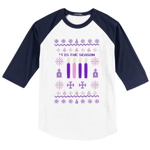 Tis The Season Ugly Sweater Christmas Xmas Advent Catholic Baseball Sleeve Shirt