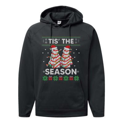 Tis The Season Christmas Tree Cakes Debbie Becky Xmas Pyjama Performance Fleece Hoodie