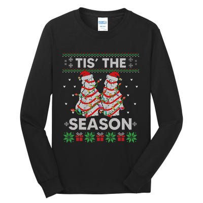 Tis The Season Christmas Tree Cakes Debbie Becky Xmas Pyjama Tall Long Sleeve T-Shirt