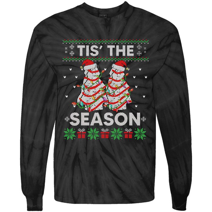 Tis The Season Christmas Tree Cakes Debbie Becky Xmas Pyjama Tie-Dye Long Sleeve Shirt