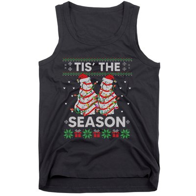 Tis The Season Christmas Tree Cakes Debbie Becky Xmas Pyjama Tank Top