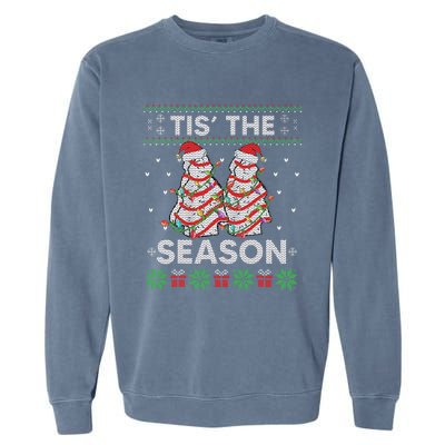 Tis The Season Christmas Tree Cakes Debbie Becky Xmas Pyjama Garment-Dyed Sweatshirt