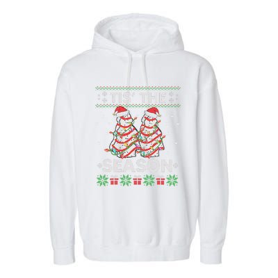 Tis The Season Christmas Tree Cakes Debbie Becky Xmas Pyjama Garment-Dyed Fleece Hoodie