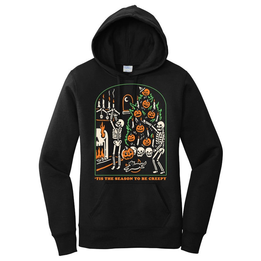Tis The Season to Be Creepy Skeleton Halloween Spooky Season Women's Pullover Hoodie