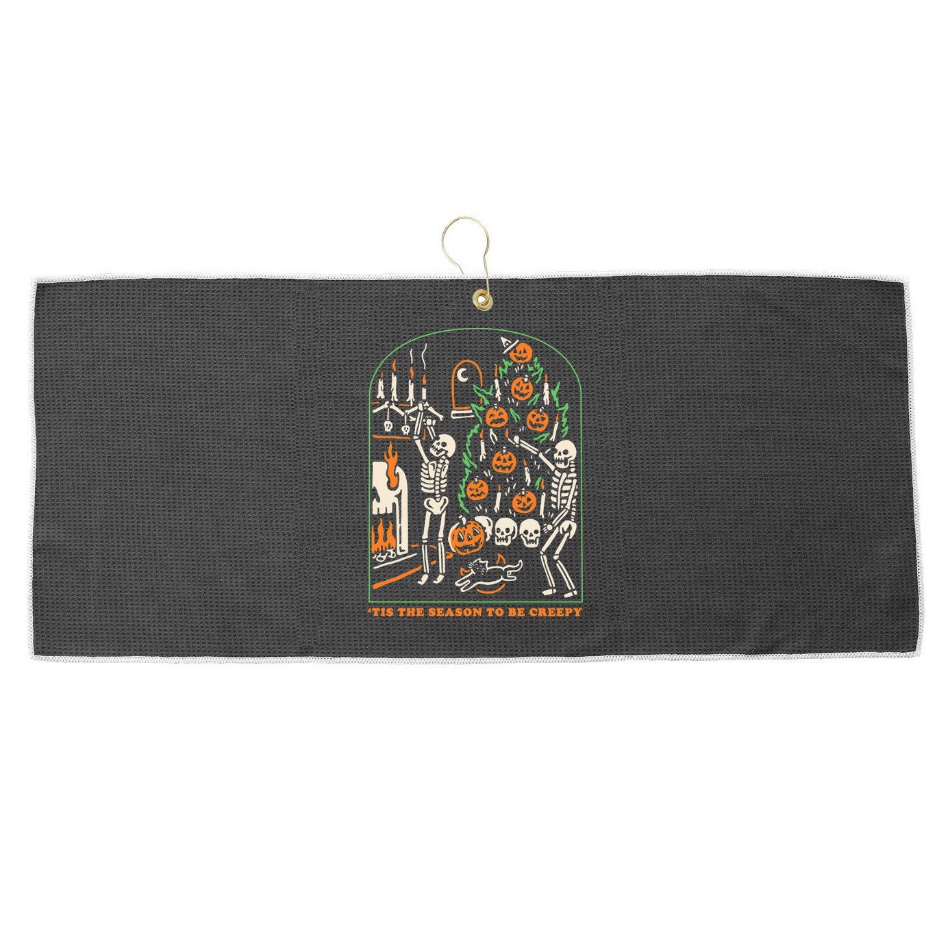 Tis The Season to Be Creepy Skeleton Halloween Spooky Season Large Microfiber Waffle Golf Towel
