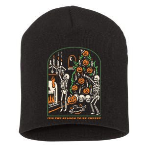 Tis The Season to Be Creepy Skeleton Halloween Spooky Season Short Acrylic Beanie