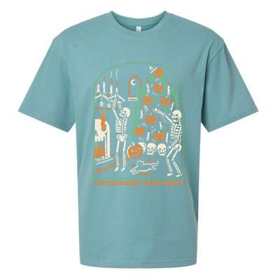 Tis The Season to Be Creepy Skeleton Halloween Spooky Season Sueded Cloud Jersey T-Shirt