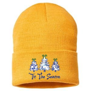 Tis The Season Chinoiserie Christmas Trees Funny Holiday  Sustainable Knit Beanie