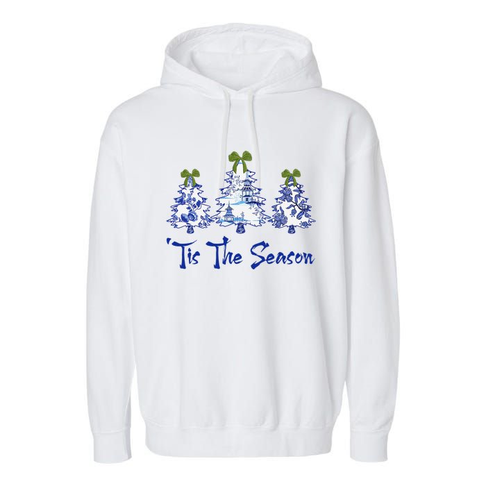 Tis The Season Chinoiserie Christmas Trees Funny Holiday  Garment-Dyed Fleece Hoodie