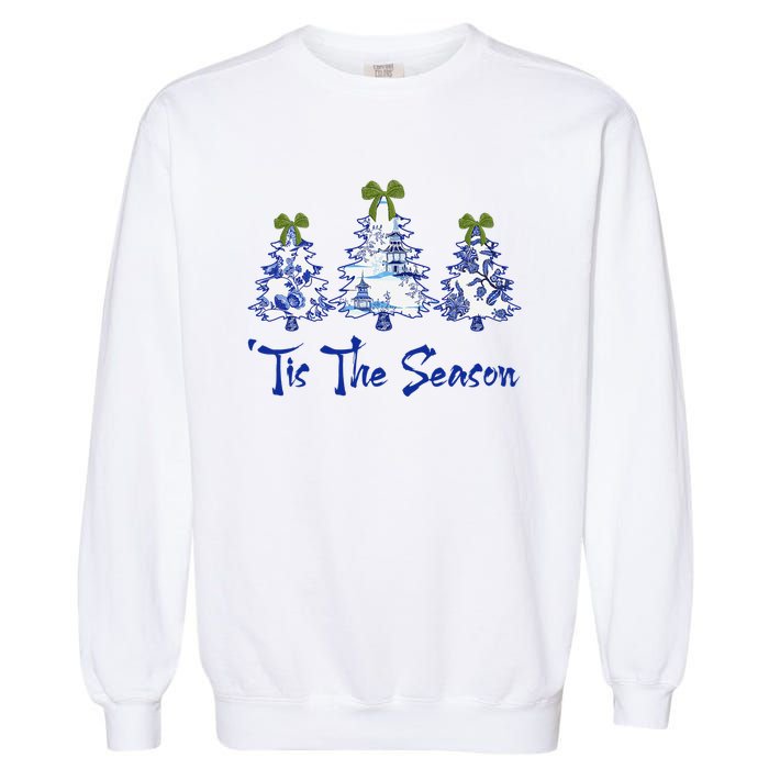 Tis The Season Chinoiserie Christmas Trees Funny Holiday  Garment-Dyed Sweatshirt