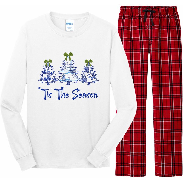 Tis The Season Chinoiserie Christmas Trees Funny Holiday  Long Sleeve Pajama Set