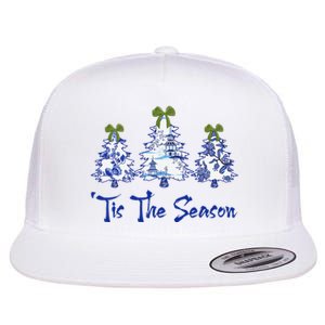 Tis The Season Chinoiserie Christmas Trees Funny Holiday  Flat Bill Trucker Hat