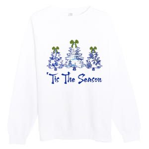 Tis The Season Chinoiserie Christmas Trees Funny Holiday  Premium Crewneck Sweatshirt