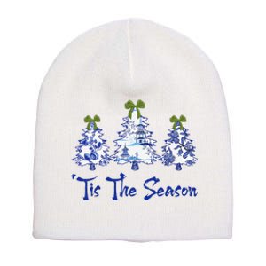 Tis The Season Chinoiserie Christmas Trees Funny Holiday  Short Acrylic Beanie